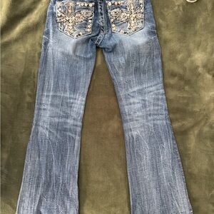 Miss Me Distressed Blue Jeans with Embellished Pockets